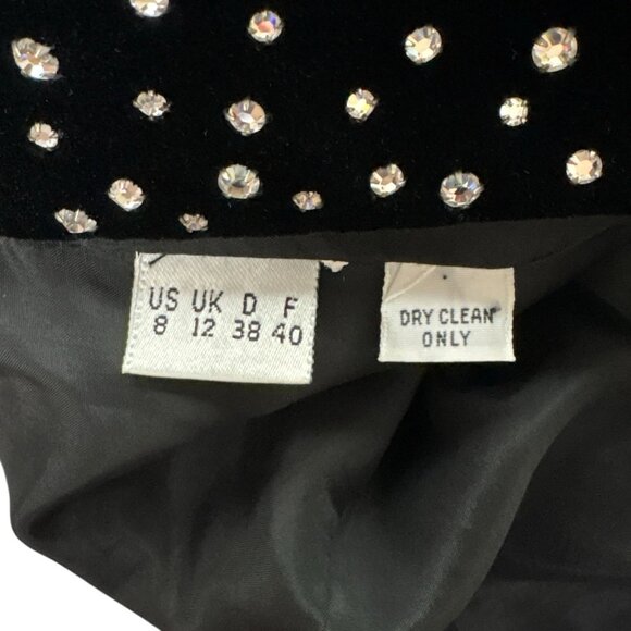 Vtg Velvet Rhinestone Button Evening Formal Blazer Jacket Black Silver Size US 8 - Picture 10 of 11